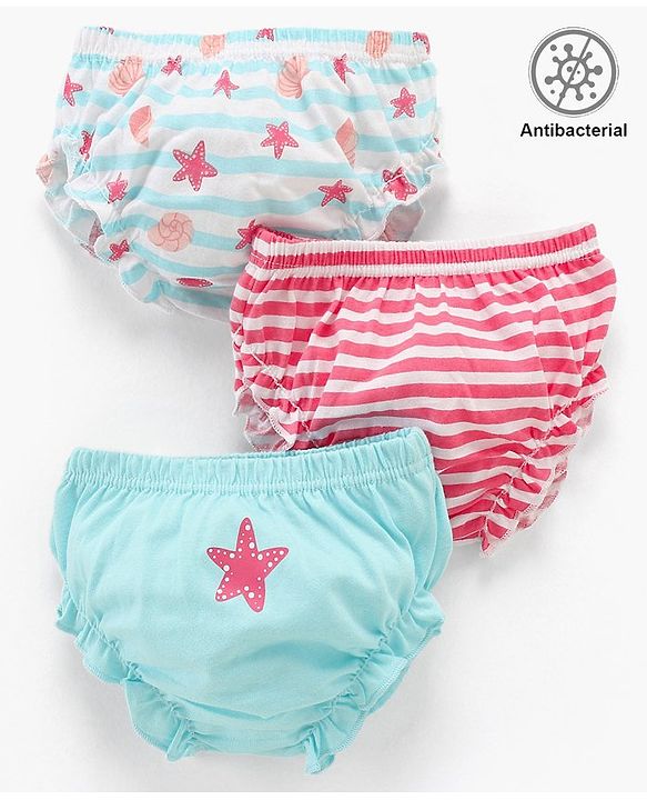 Babyhug 100% Cotton Antibacterial Bloomers Star Print & Striped Pack of 3 - Multicolor