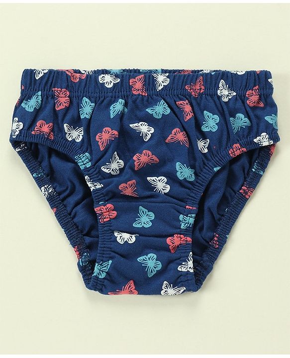 Babyhug 100% Cotton Antibacterial Stripes & Butterfly Print Panties Pack Of 3 - Multicolor