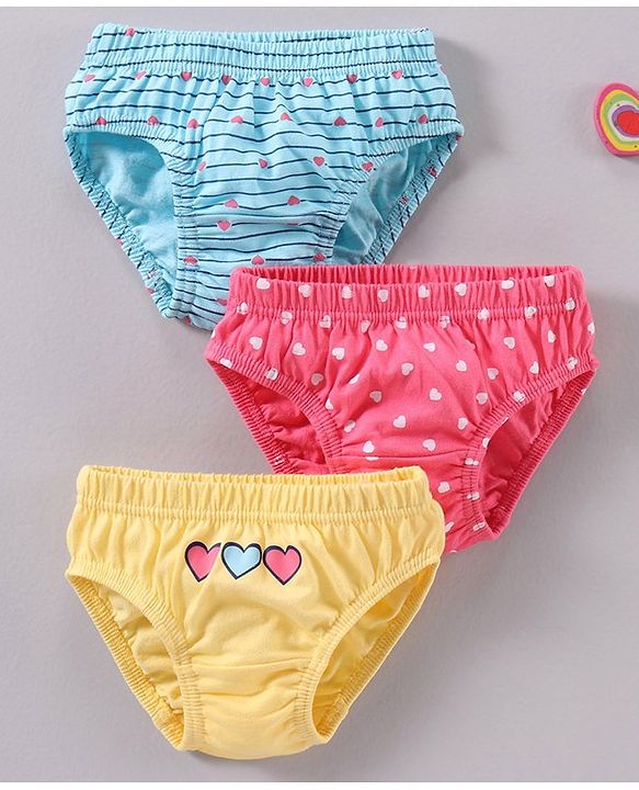 Babyhug Cotton Knit Antibacterial Panties Heart Print Pack of 3 - Multicolour
