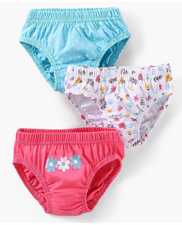 Babyhug Cotton Knit Antibacterial Panties Heart Print Pack of 3 - Multicolour