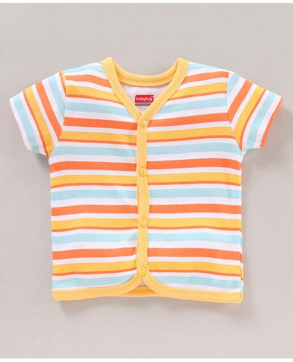 Babyhug 100% Cotton Half Sleeves Bear Printed & Striped Vests Pack Of 5 - Multicolour