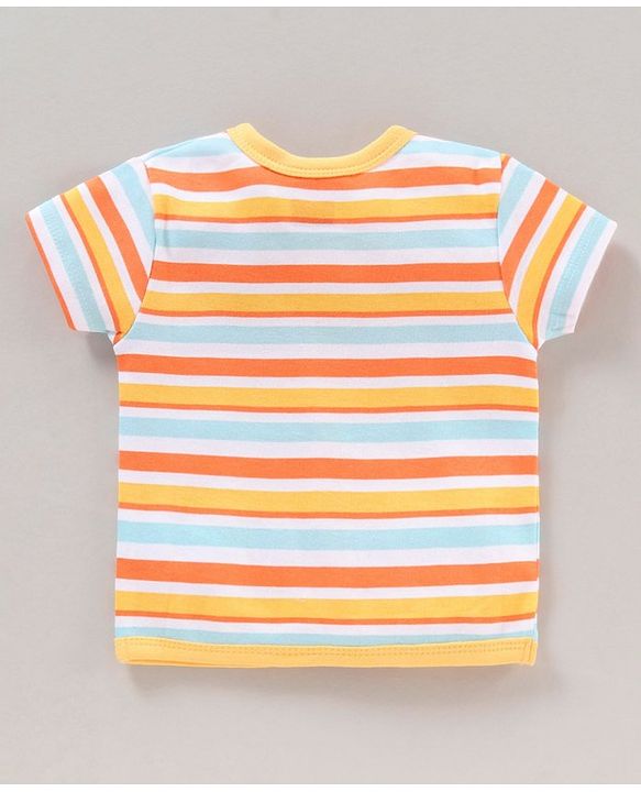 Babyhug 100% Cotton Half Sleeves Bear Printed & Striped Vests Pack Of 5 - Multicolour