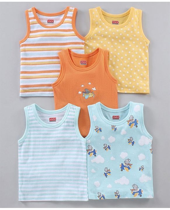 Babyhug 100% Cotton Antibacterial Sleeveless Sando Stripes Printed Pack of 5 - Multicolour