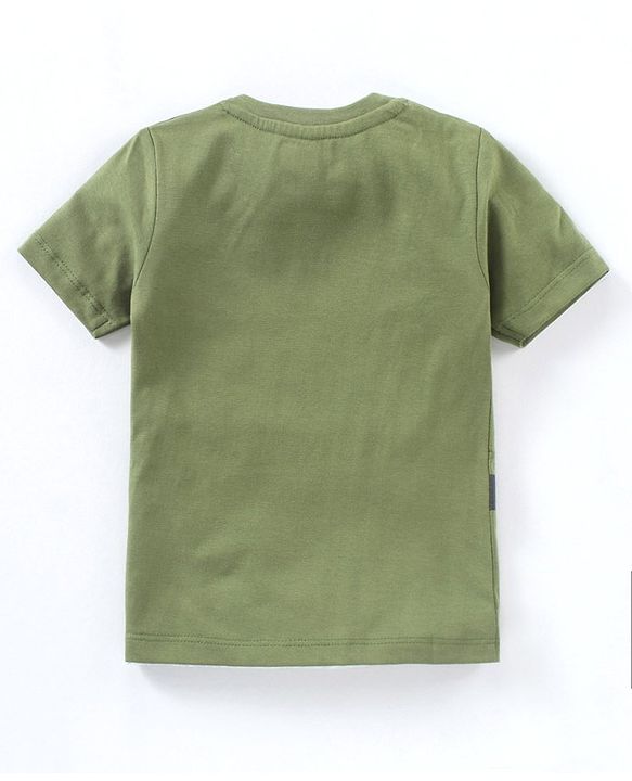 Babyhug Half Sleeves Cotton T-Shirt With Applique- Green