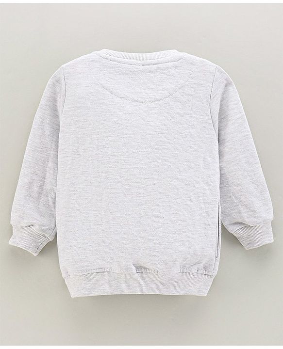 Babyhug Full Sleeves Knit Sweatshirt With Animal Applique- White Melange