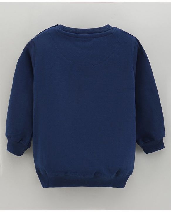 Babyhug Full Sleeves Knit Sweatshirt With Bear Applique & Text Print- Blue