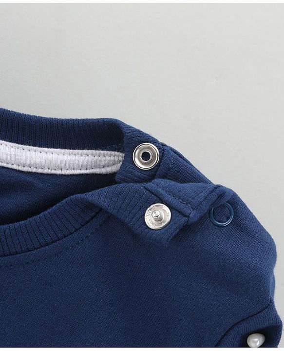 Babyhug Full Sleeves Knit Sweatshirt With Bear Applique & Text Print- Blue