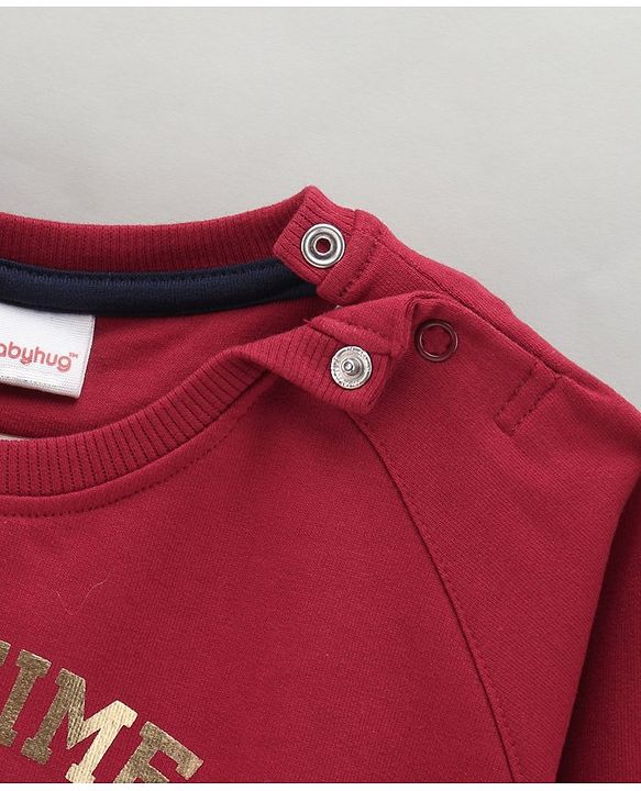 Babyhug Full Sleeves Cotton Knit Sweatshirt With Applique- Maroon