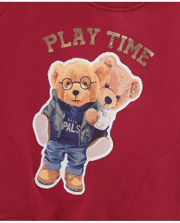 Babyhug Full Sleeves Cotton Knit Sweatshirt With Applique- Maroon