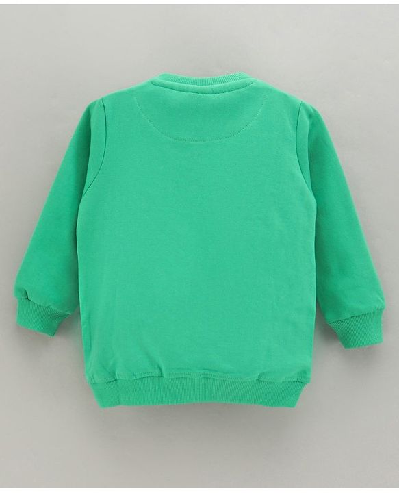 Babyhug Full Sleeves Cotton Knit Sweatshirt With Teddy Bear Applique - Green