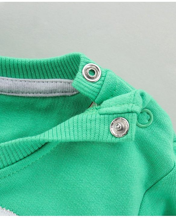 Babyhug Full Sleeves Cotton Knit Sweatshirt With Teddy Bear Applique - Green