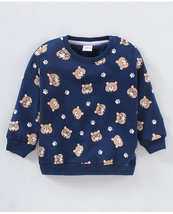 Babyhug Pack of 2 Full Sleeves Cotton Knit Sweatshirts With Bear Print  - Multicolor