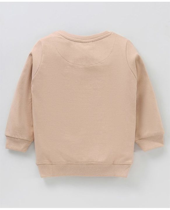 Babyhug Full Sleeves Cotton Knit Sweatshirt With Bag Print & Applique - Beige