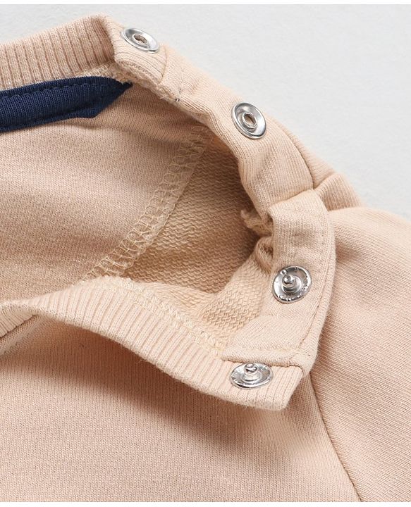 Babyhug Full Sleeves Cotton Knit Sweatshirt With Bag Print & Applique - Beige