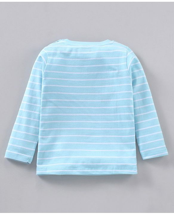 Babyhug Full Sleeves Cotton T-Shirt Stripes & Dino Print- Blue White