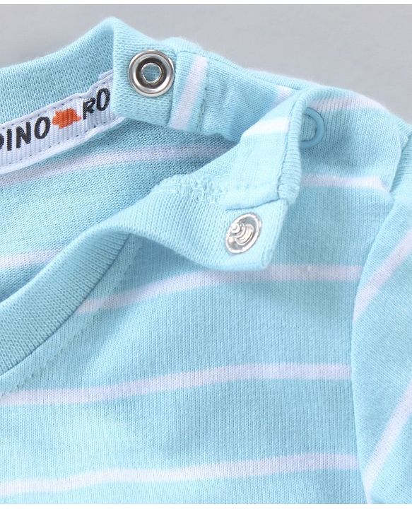 Babyhug Full Sleeves Cotton T-Shirt Stripes & Dino Print- Blue White