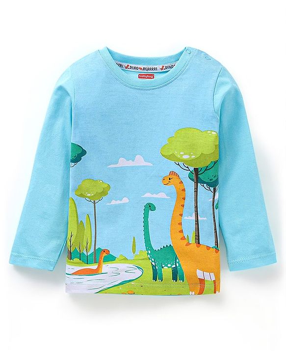 Babyhug Cotton Full Sleeves T-Shirt Jungle Print - Light Blue