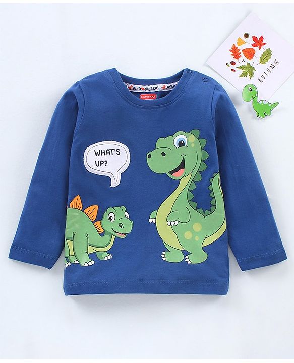 Babyhug Full Sleeves T-Shirts Dinosaur Print - Navy Blue