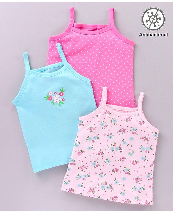 Babyhug 100% Cotton Antibacterial Slips Flower Print Pack Of 3 -Pink Blue