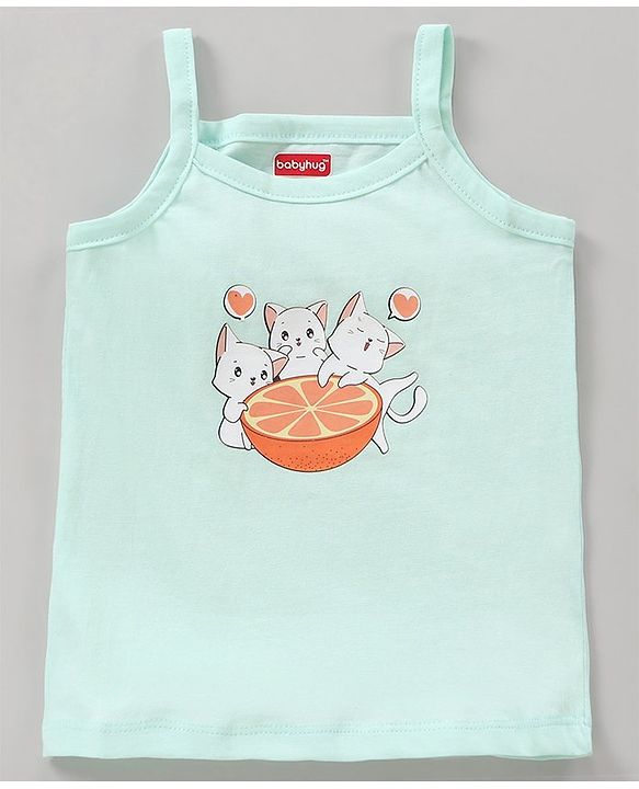 Babyhug 100% Cotton Antibacterial Sleeveless Slips Oranges Print Pack of 3 - Orange Peach Sky Blue