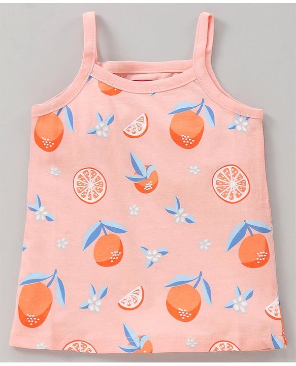 Babyhug 100% Cotton Antibacterial Sleeveless Slips Oranges Print Pack of 3 - Orange Peach Sky Blue