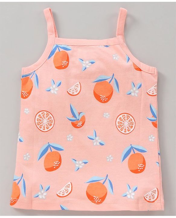 Babyhug 100% Cotton Antibacterial Sleeveless Slips Oranges Print Pack of 3 - Orange Peach Sky Blue