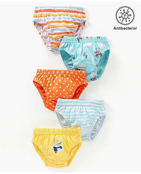 Babyhug Antibacterial Cotton Briefs Printed Pack of 5- Multicolor