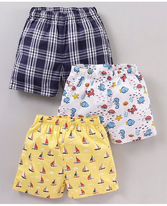 Babyhug Cotton Woven Boxers Printed Pack of 3- Multicolor