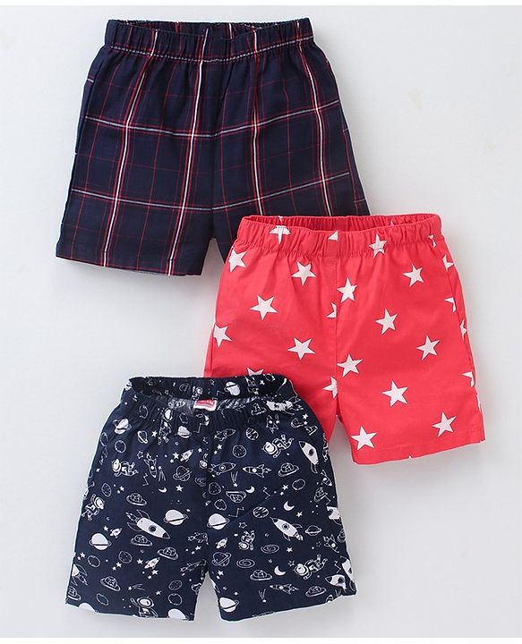 Babyhug Cotton Woven Boxers Printed Pack of 3- Multicolor