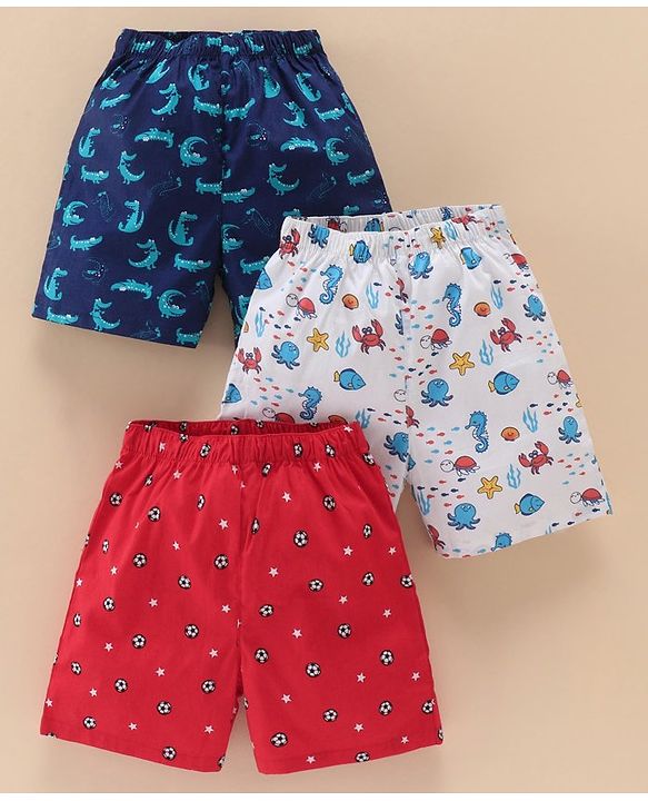 Babyhug Cotton Woven Knee Length Boxers Multi Printed Pack of 3 - Multicolour