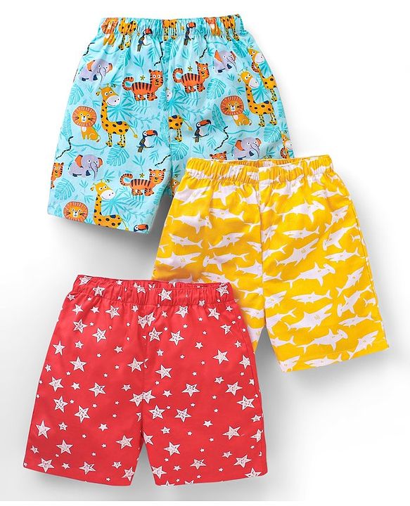 Babyhug Cotton Woven Knee Length Boxers Multi Printed Pack of 3 - Multicolour