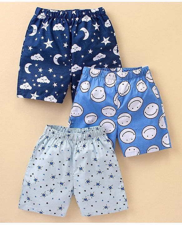 Babyhug Cotton Woven Star Printed Boxers Pack Of 3 - Multicolour