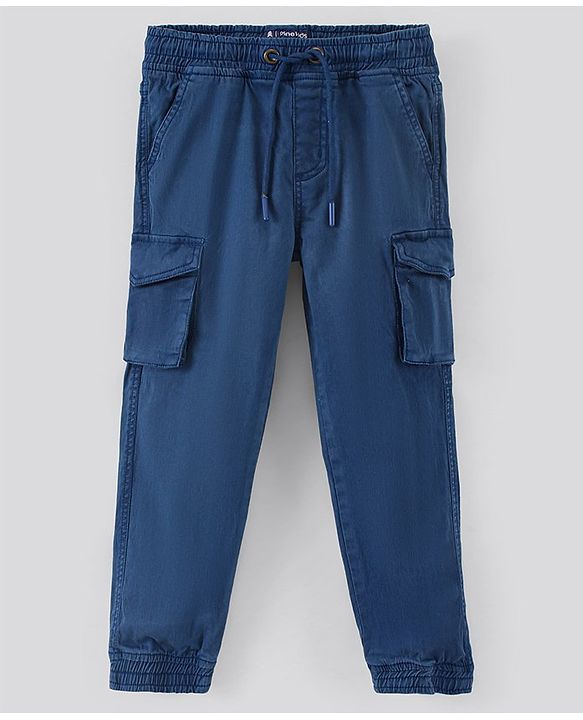 Pine Kids Full Length Stretchable Jogger With Cargo Pockets & Draw Cord - Blue