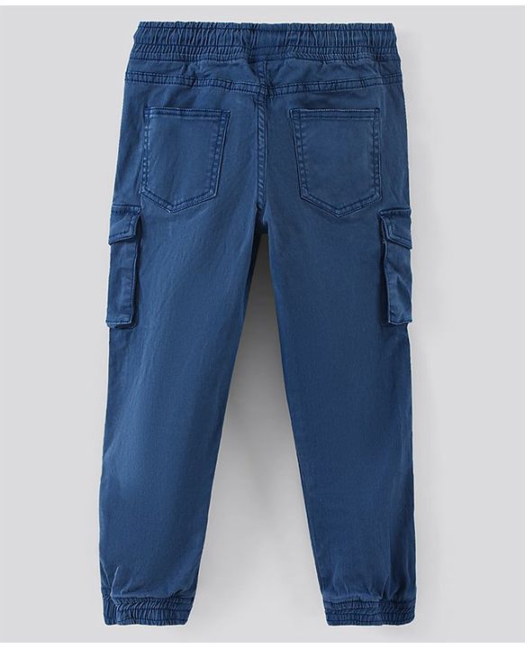 Pine Kids Full Length Stretchable Jogger With Cargo Pockets & Draw Cord - Blue