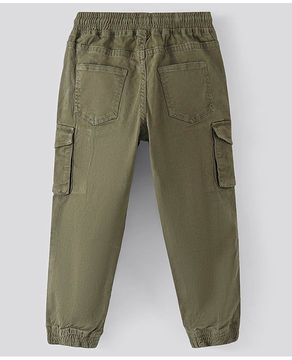 Pine Kids Cotton Woven Full Length Joggers with Cargo Pockets Solid - Olive