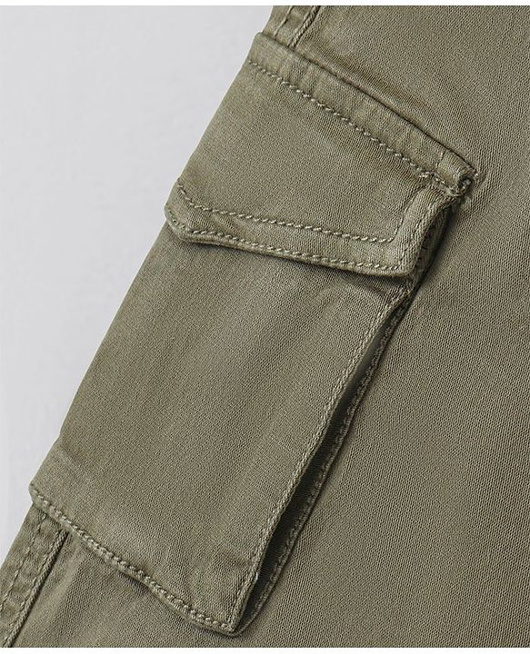Pine Kids Cotton Woven Full Length Joggers with Cargo Pockets Solid - Olive