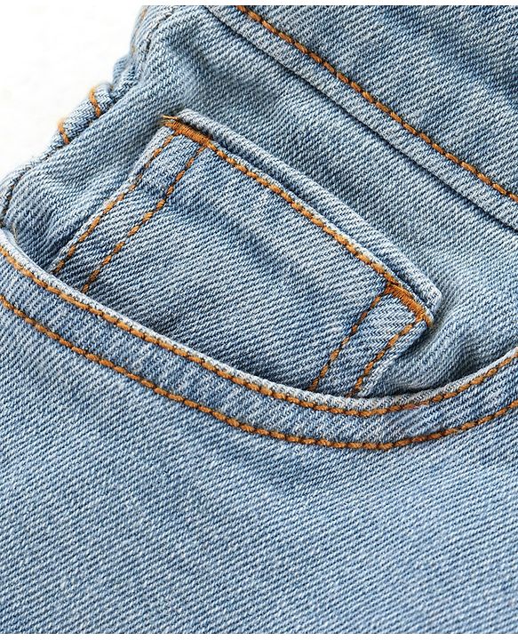 Pine Kids Full Length Washed Solid Color Stretchable Denim Jeans - Light Blue