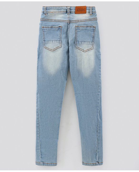 Pine Kids Full Length Washed Solid Color Stretchable Denim Jeans - Light Blue