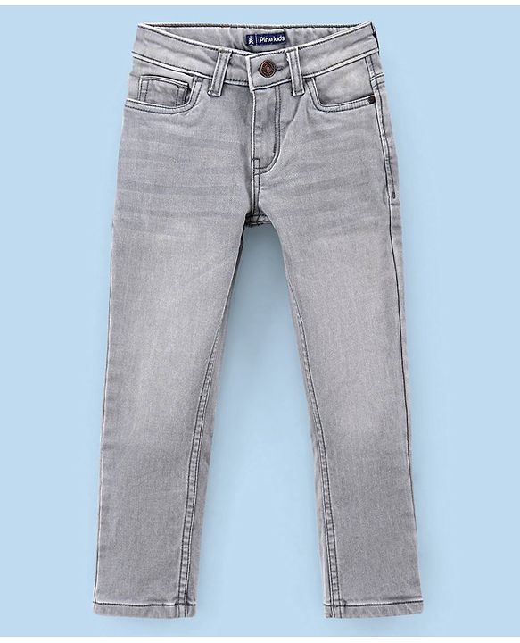 Pine Kids Full Length Solid Color Stretchable Denim Jeans - Grey