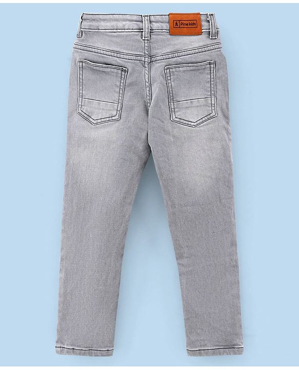 Pine Kids Full Length Solid Color Stretchable Denim Jeans - Grey