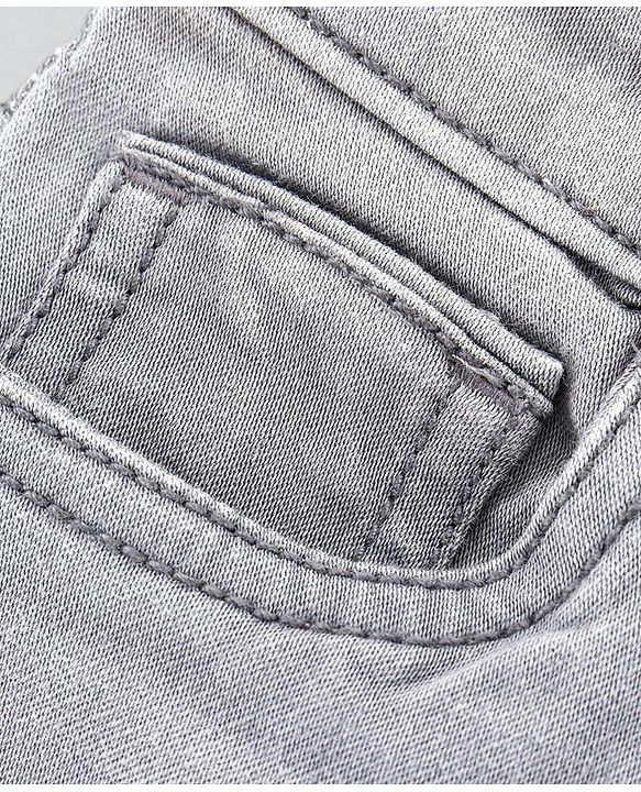 Pine Kids Full Length Solid Color Stretchable Denim Jeans - Grey
