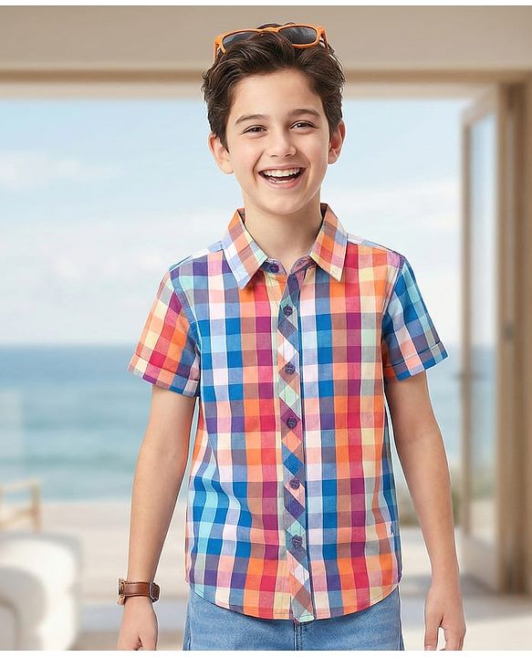 Pine Kids Half Sleeves Checks Softener Wash Shirts - Multicolor