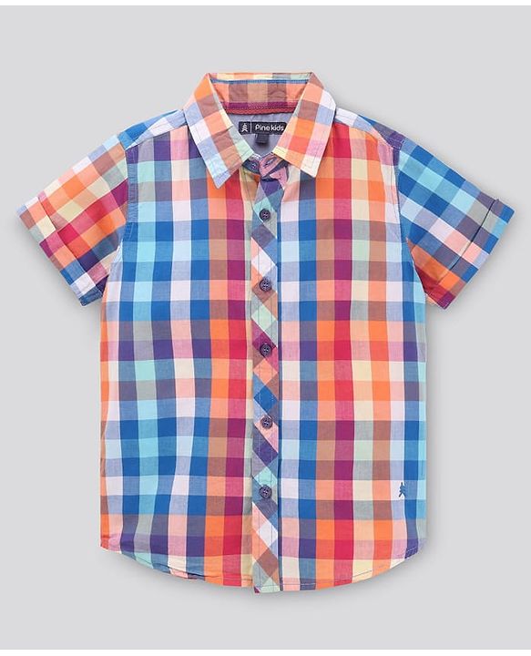 Pine Kids Half Sleeves Checks Softener Wash Shirts - Multicolor