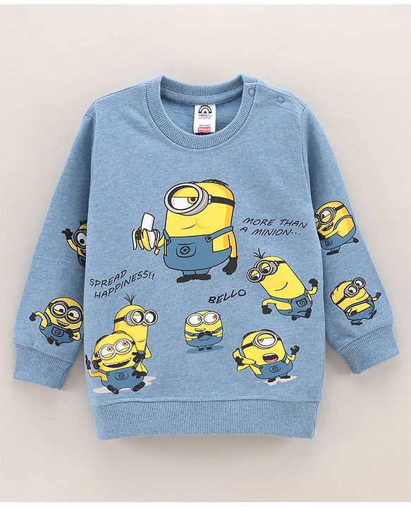 Babyhug Full Sleeves Cotton Knit Sweatshirt With Minions Print - Blue