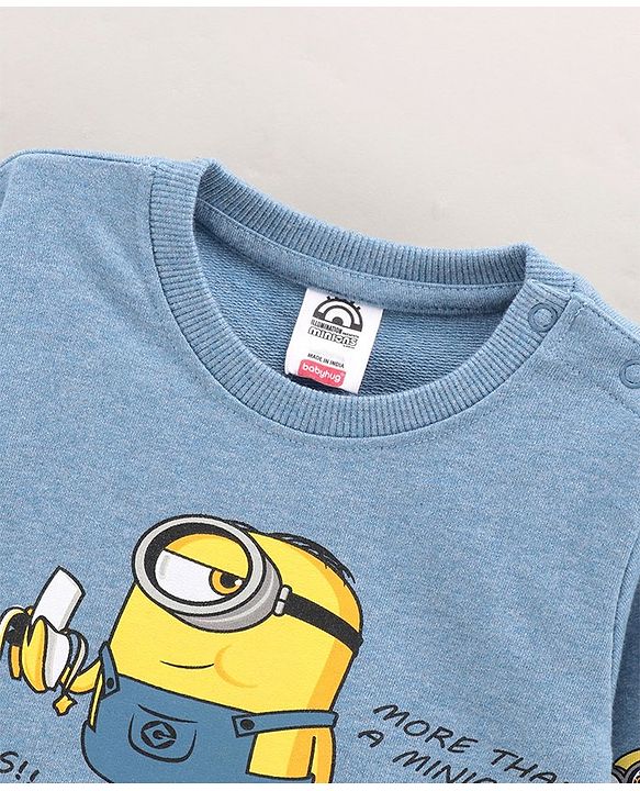 Babyhug Full Sleeves Cotton Knit Sweatshirt With Minions Print - Blue