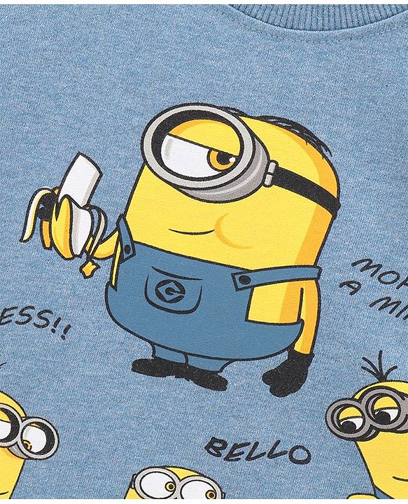 Babyhug Full Sleeves Cotton Knit Sweatshirt With Minions Print - Blue