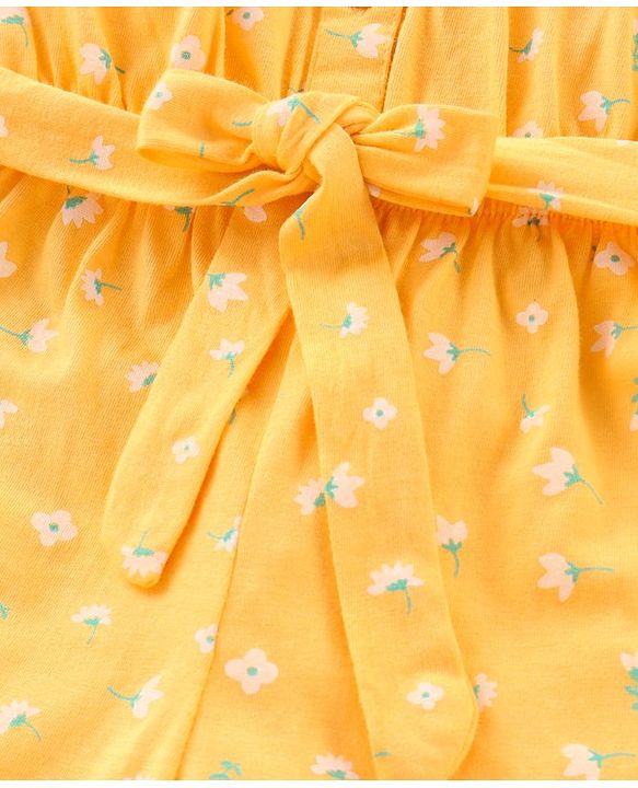 Babyhug 100% Cotton Cold Shoulder Jumpsuit Flower Print - Yellow