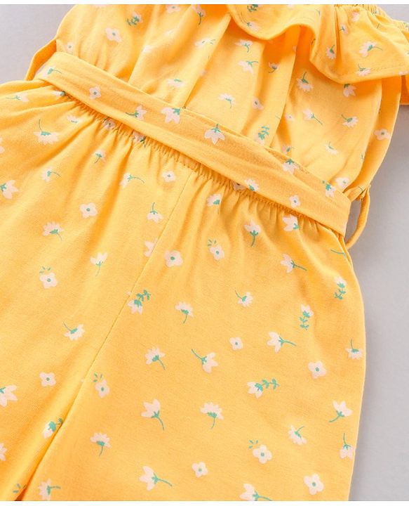 Babyhug 100% Cotton Cold Shoulder Jumpsuit Flower Print - Yellow