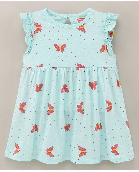 Babyhug 100% Cotton Short Sleeves Butterfly Printed Frock With Bloomer - Mint