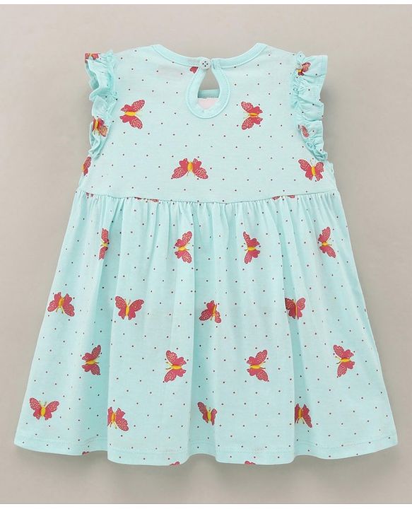 Babyhug 100% Cotton Short Sleeves Butterfly Printed Frock With Bloomer - Mint